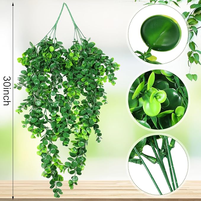 Hoteam 24 Pcs Artificial Hanging Plants 32 Inch Fake Ivy Vines with Fake Leaves Patio Artificial Plants Greenery for Living Room Indoor Outdoor Wall, No Basket (Eucalyptus)