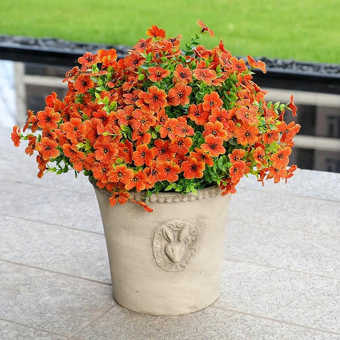 alyptus Artificial Mums for Outdoors – 12 Bundles UV Resistant Fall Flowers, Faux Outdoor Flowers & Fake Mums for Porch Decor, Planters, Thanksgiving, Halloween & Fall Decorations – Orange Blooms