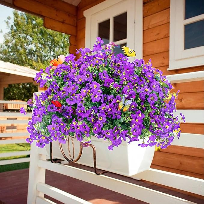 ‌20 Bundles Artificial Flowers for Outdoors‌ with 6 Faux Butterflies, UV Resistant ‌Fake Flowers‌ with Eucalyptus Leaves, ‌Artificial Plants Outdoor‌ for Patio Garden Porch Home Decor (Purple)