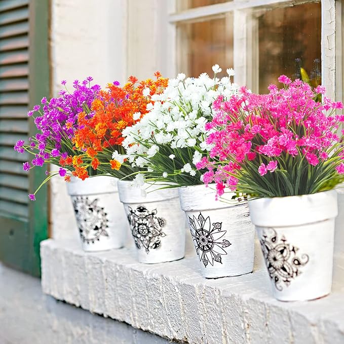 8 Bundles Artificial Daffodil Outdoors Flowers (Pink-Daffodil)