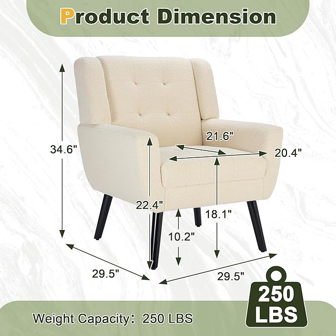 NicBex Accent Chair Set of 2, Modern Chair for Living Room Upholstered Foam Filled Living Room Chairs with Metal Legs Teddy Cozy Lounge Armchair for Living Room Bedroom,Beige