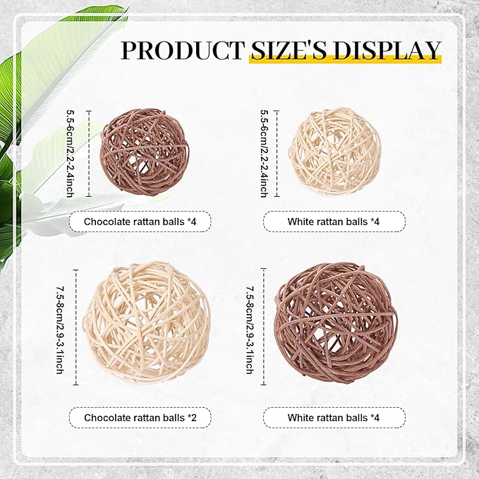 Jetec 18 Pcs Decorative Balls for Centerpiece Bowls Green Moss Balls Wicker Rattan Cord Decorative Bowl Fillers for Garden Vase Home Party Table Spring Easter Farmhouse Rustic Decor(Large Size)