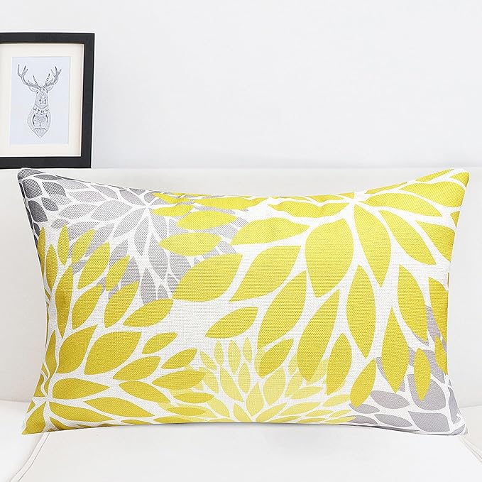 Decorative Throw Pillow Covers Set of 4 Yellow Pillow Covers 12x20 inch Throw Pillow Cases Linen Square Pillow Case,Farmhouse Outdoor Modern Boho Pillow Covers for Couch Sofa Living Room
