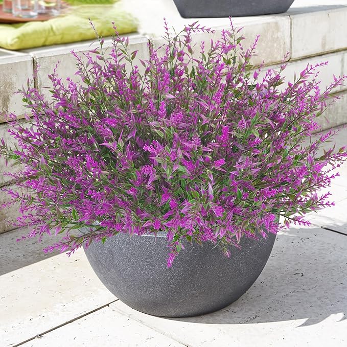 Krissing 80 Bundles Outdoor Lavender Flowers UV Resistant Artificial Flowers for Outdoor Fake Lavender Plastic Purple Plants for Outside Garden Patio Planters Window Box Porch Summer Decor (Fushia)