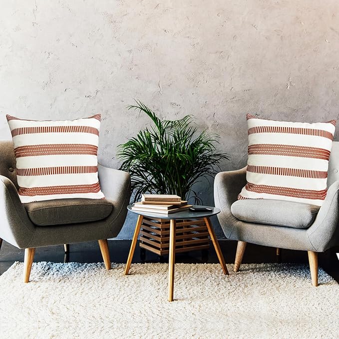 Decorative Throw Pillow Covers Set of 2 Coffee Boho Striped Pillow Covers 16x16 Inch Throw Pillow Cover Linen Pillowcase Farmhouse Outdoor Pillow Covers for Couch Sofa Bed Living Room