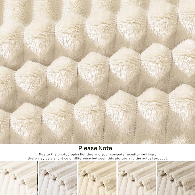 Geniospin Fleece Throw Blanket, 280GSM Extra Soft Lightweight Blanket with Strip, Plush Fuzzy Cozy Blankets and Throws for Couch, Bed, Sofa Cozy, Warm and Breathable (Ivory, 50x60 inches)