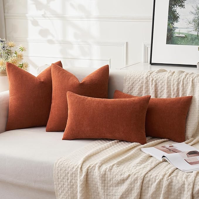 MIULEE Rust Couch Pillow Covers 18x18 Inch, Set of 2 Soft Chenille Fall Decorative Square Throw Pillow Covers Farmhouse for Sofa Living Room Bed