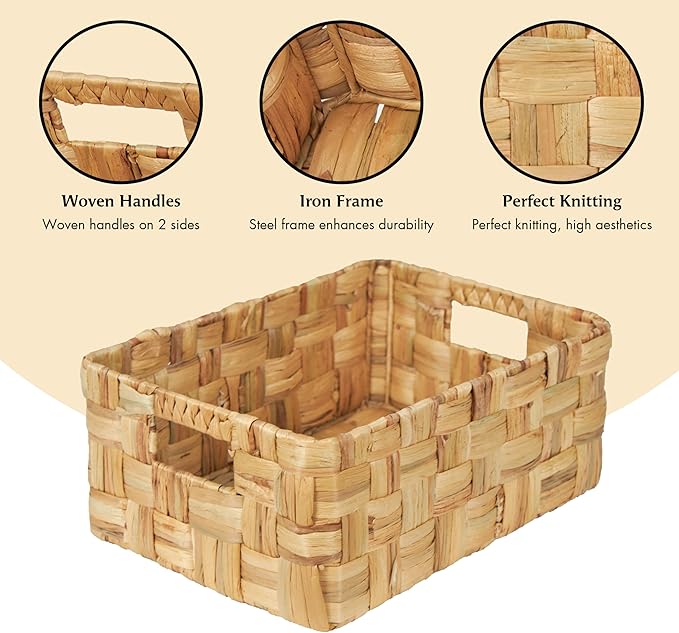 Vatima Jumbo Wicker Storage Basket, Large Hyacinth Organizer, 16.9x12.1x7.1H Inches - Ideal for Home Shelving and Pantry Storage