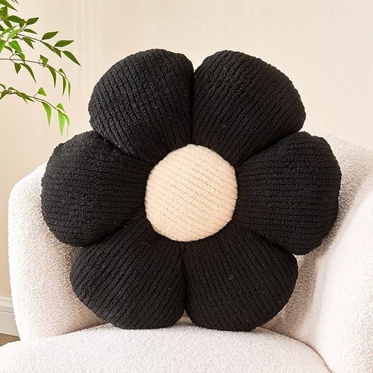 Flower Throw Pillow, Soft Black 17.7" Shaped Floor Pillow for Home Decor, Cute Aesthetic Plush Decorative Pillows for Bed, Sofa, Couch