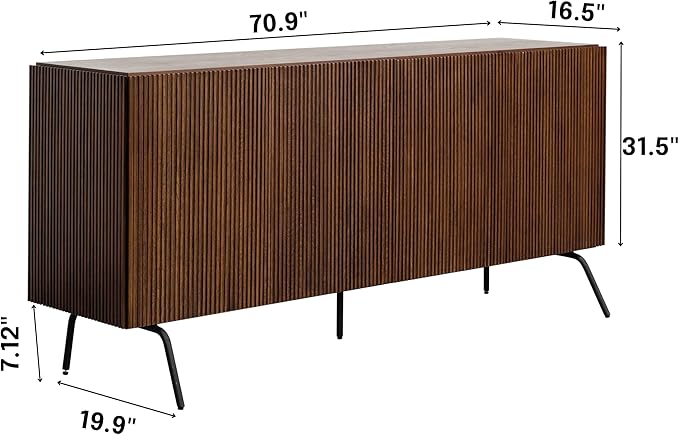 NTC Veil Modern Sideboard with 4 Doors, Buffet Cabinet with Vertical Groove Design and Metal Legs, Storage Cabinet for Living Room, and Hallway, Effortless Assembly - Dark Walnut