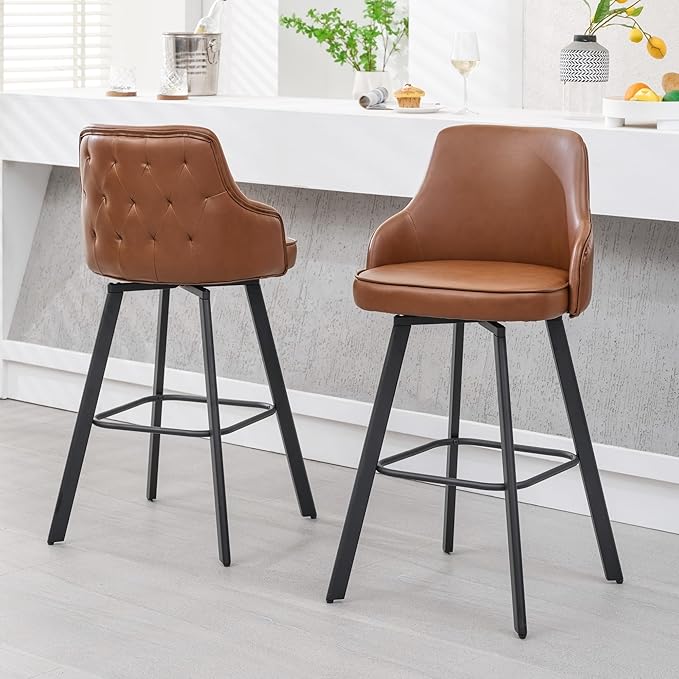 Bar Stools Set of 2, 30" Swivel Bar Height Barstools with High Back, Faux Leather Kitchen Barstool Bar Height for Kitchen Island (Dark Brown, 2PCS 30" Bar Stools)