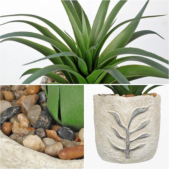 Hollyone 2 Pack Small Artificial Succulents Plants Potted Fake Spiked Succulent Plant in Rustic Pot Mini Faux Plant Agave Aloe Plant Indoor for Office Desk Farmhouse Home Table Shelf Boho Decor