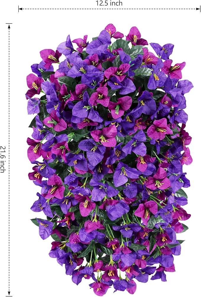 Bougainvillea Artificial Hanging Flowers Plants for Outdoors Decoration, 2pcs Fake Flowers Silk Bougainvillea Vines Realistic UV Resistant Faux Flowers for Outdoor Planters Porch Patio, Mix