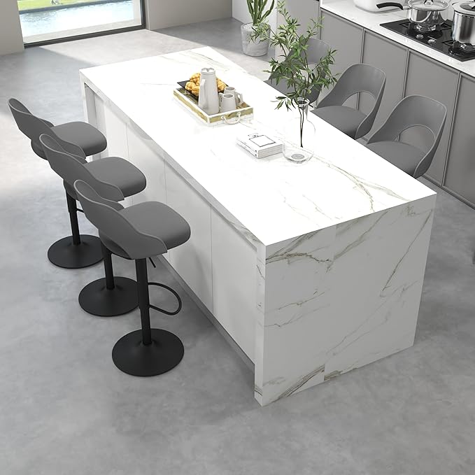 civama Bar Stools Set of 6 for Kitchen Counter, Seat Height Adjustable 25''-33'', Modern Upholstered Swivel Island Chairs with Hollow Backrest Metal Base, Grey