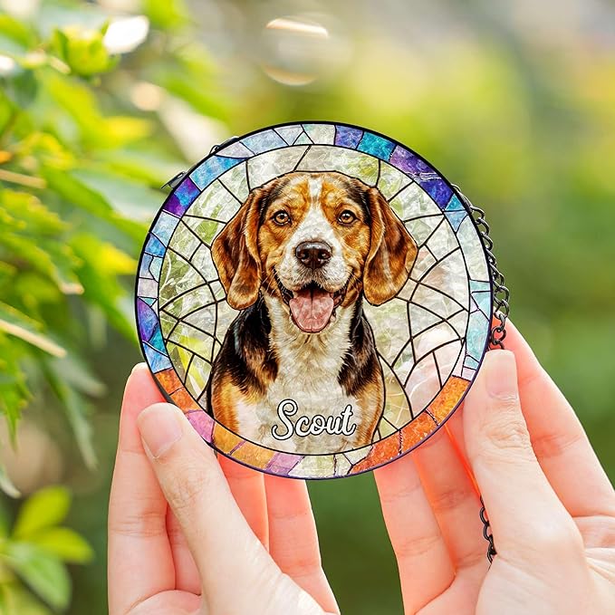 Custom Photo Pet Portrait Stained Glass Suncatcher Personalized Name Pet Image Memorial Ornament Window Hanging Sympathy, Pet Memorial Gift, Gift for Loss of Pet Dog Cat Window Hangings
