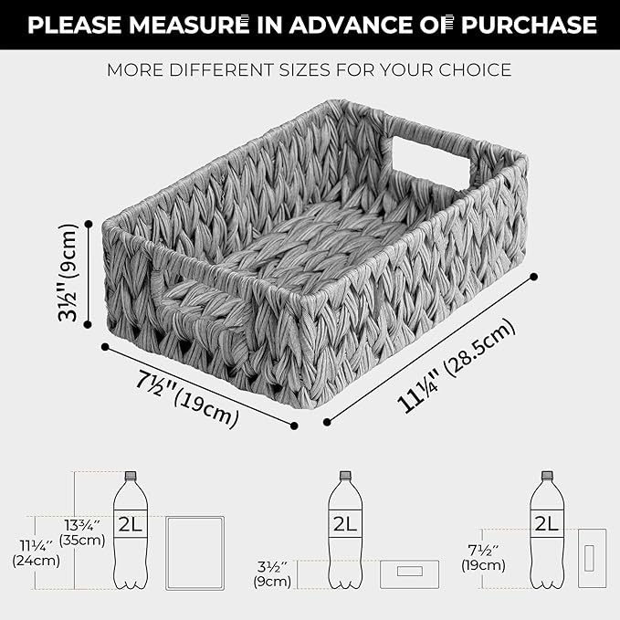 GRANNY SAYS Wicker Baskets for Storage, Waterproof Rattan Storage Baskets, Odorless Wicker Basket with Handles, Decorative Storage Containers, Gray Basket for Pantry Storage, 2-Pack