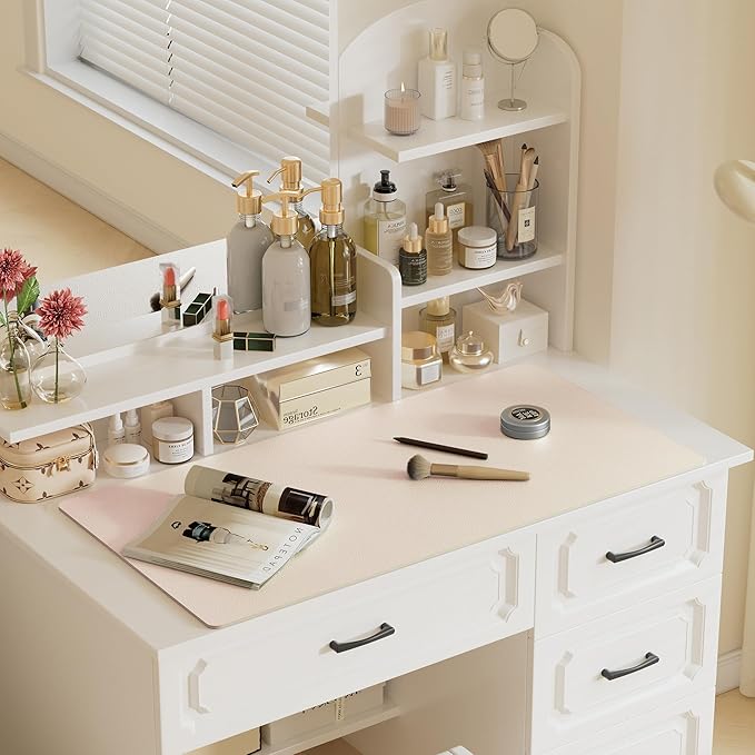 Aothia Faux Leather Desk Mat – Large Mouse Pad, Non-Slip PU Leather Blotter, Waterproof Writing Surface for Office and Home (Beige, 47.2" x 23.6")