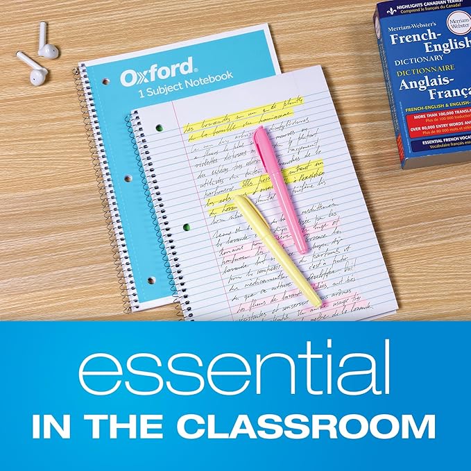 Oxford Spiral Notebooks, 12 Count Bulk Pack, 1 Subject, College Ruled Notebooks for School, 8 x 10.5 Inches, 70 Sheets, Assorted Colors, Back to School Supplies (65205)