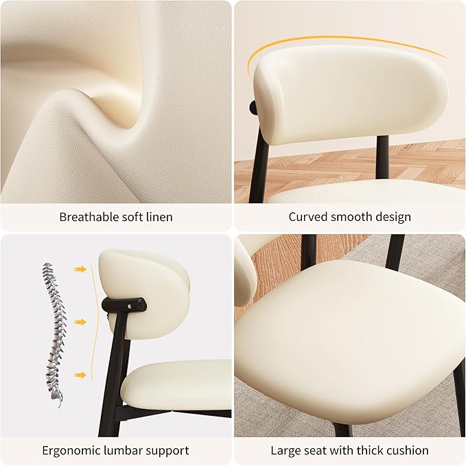 Kitchen Dining Chairs Set of 6 Modern Upholstered Leather Farmhouse Dining Room Chair with Metal Legs, Black/Beige