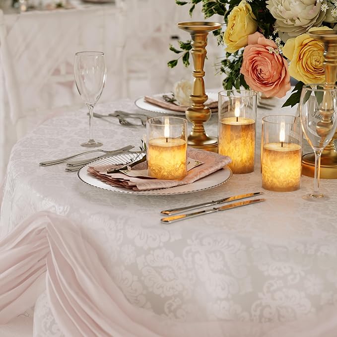 Ice Crystal Real Wax Glass Flameless Candles with Remote & Timer, Battery Operated Candles with Warm Flickering Flame, Realistic LED Candle for Wedding Home Decor [D3×H4/5"/6"] Clear, 3Pack