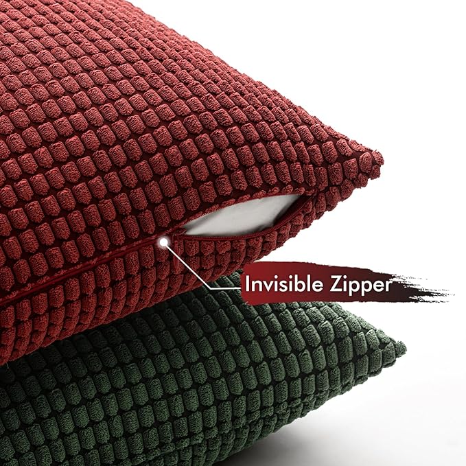 MIULEE Boho Farmhouse Throw Pillow Covers 18x18 Inch Set of 4 Soft Neutral Pillow Covers Christmas Red and Green Corduroy Couch Pillowcases Home Decor for Sofa Living Room Bed