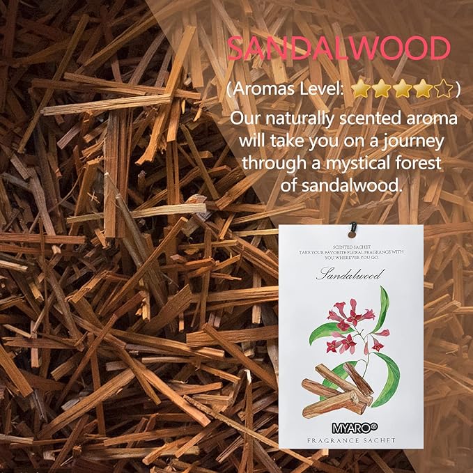 MYARO Scented Sachet House Air Freshener - 12 Pack Long Lasting Sandalwood Fragrance Deodorizer for Home Closet Drawer Car