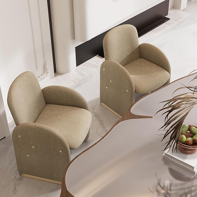 YOUTASTE Oversized Mohair Accent Chair for Living Room & Bedroom, Mid-Century Modern Armchair with Wood Frame & Gold Legs, Comfy Upholstered Single Sofa, Sandy Brown