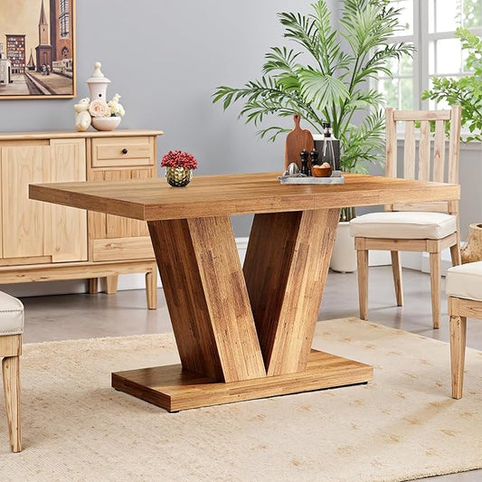 NicBex 47" Dining Table for 4 People, Farmhouse Dinner Table Small Dining Room Tables Rectangular Wooden Kitchen Tables with Heavy Duty Pedestal for Kitchen, Living Room, Black & Brown