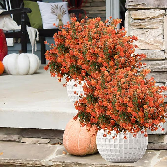 Outdoor Artificial Flowers UV Resistant, 20 Bundles Fake Realistic Floral Greenery Plants for Outside Porch, Window Boxes, Garden, Yard, Inside Home Table Decor,GreenOrange