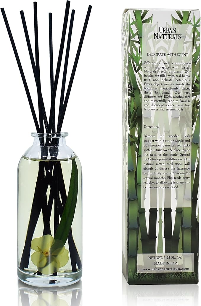 Urban Naturals Lemongrass Verbena Reed Diffuser Scented Sticks Set | (Refresh + Renew) Mind & Body Aromatherapy Collection | Essential Oil Botanical Room Scent