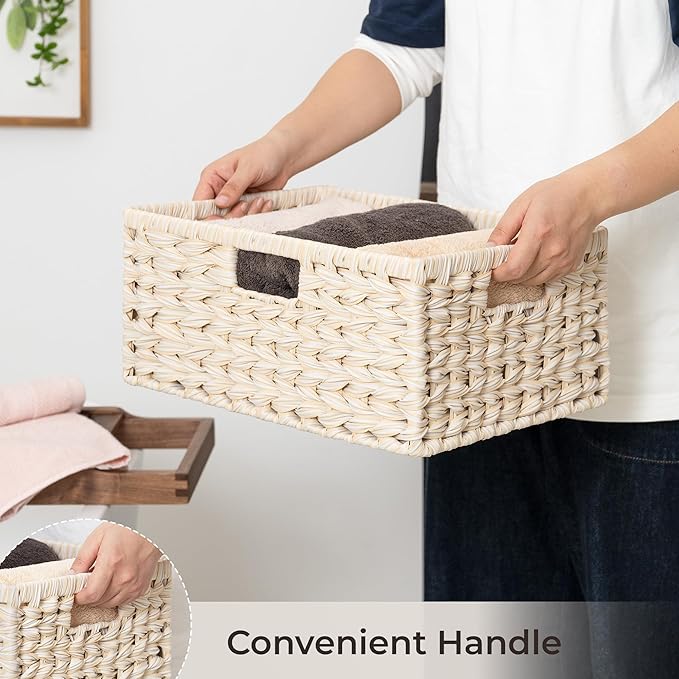 GRANNY SAYS Wicker Storage Baskets for Shelves, Waterproof Wicker Baskets for Organizing, Woven Basket for Shelves, Decorative Basket for Entryway, Butter Milk