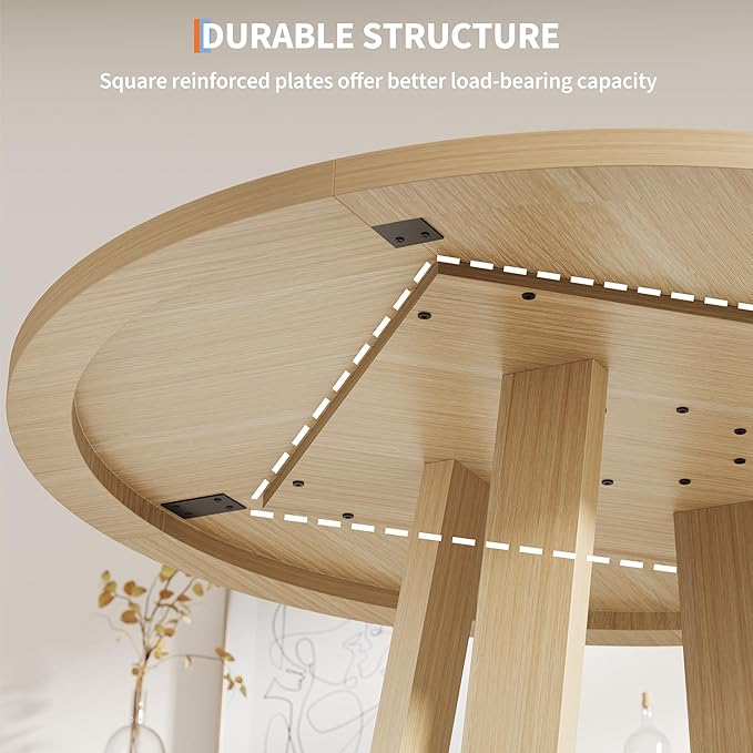 GAOMON Round Dining Table for 4-6, 47" Circle Dining Room Table with Sturdy Cross Base, Farmhouse Wood Dinner Table for Apartment Kitchen Living Room, Natural (Table Only)