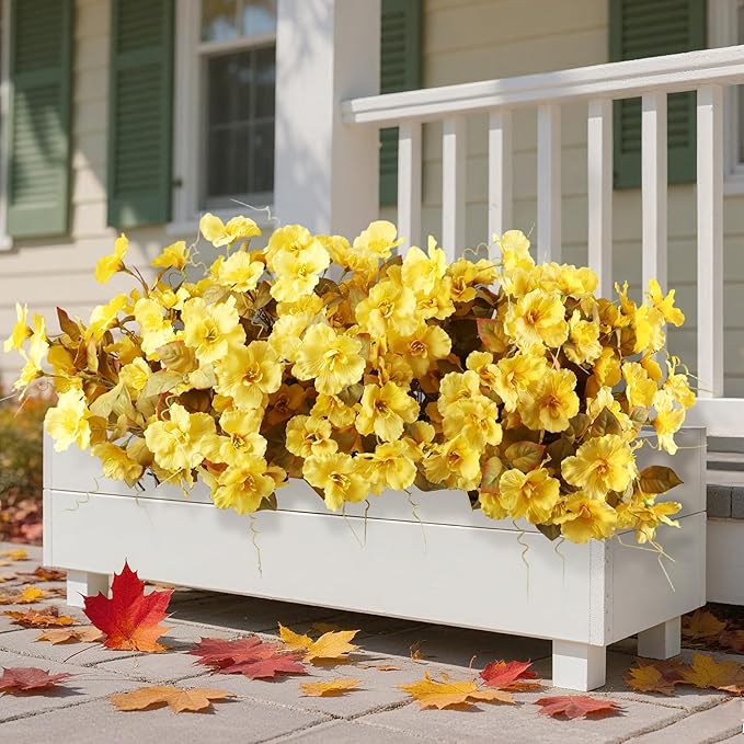 INSPRING Fake Fall Flowers Artificial Mums for Outdoors Autumn Decoration, Faux Silk Flowers Plants Realistic UV Resistant Tropical Flower Artificial for Outside Planter Patio (FYellow, 6 Bundles)