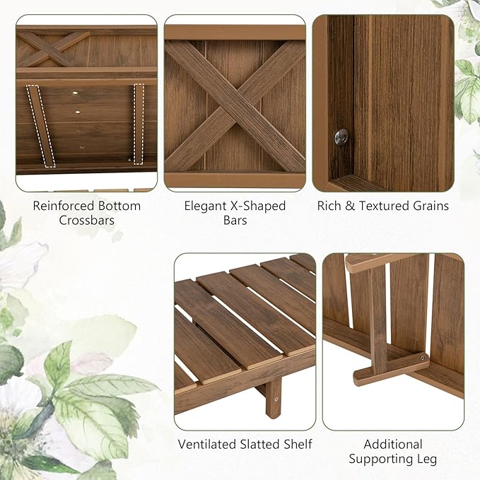 Giantex HIPS Raised Garden Bed, Elevated Planter Box w/Legs, Storage Shelf, Drainage Holes, Weather-Proof Standing Raised Beds for Backyard Porch Flower Herb (Coffee, 44" x 18" x 29")