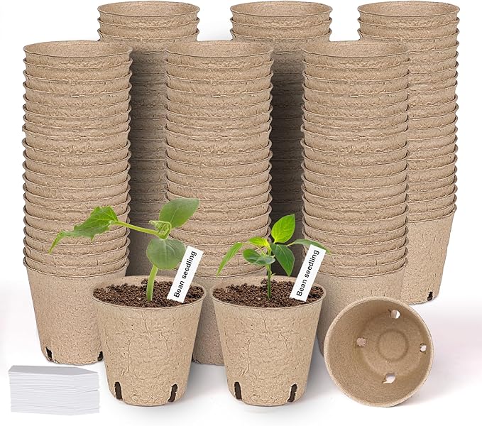 120 Packs 3.15 Inch Peat Pots,Biodegradable Pots for Seedlings with Drainage Holes, Garden Germination Nursery Pots with 100Pcs Plant Labels
