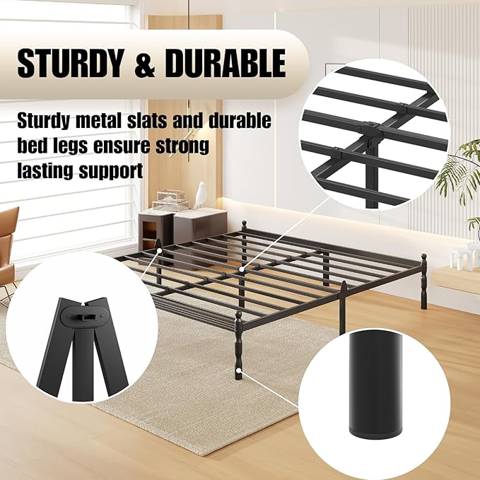 14 Inch King Size Bed Frame with 2 Pcs Mattress Slide Stopper, King Platform Bed Frame Metal, No Box Spring Needed, Easy Assembly, Heavy Duty, Noise Free, Non-Slip