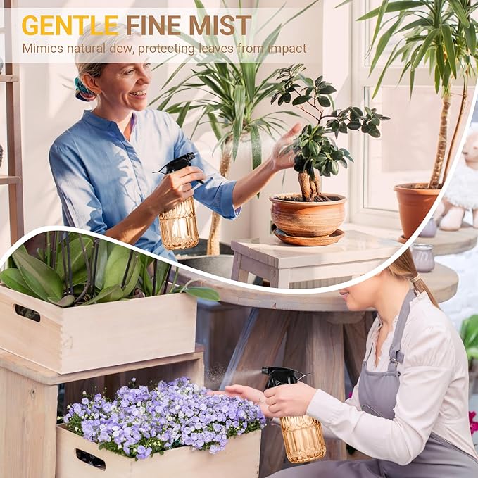 Glass Plant Spray Bottle, 13.5 oz small plant mister, Leak Proof Fine Mist Watering can with Adjustable Nozzle for Indoor Plants Lover, Gardening, Hair, Cleaning Solutions (Orange)