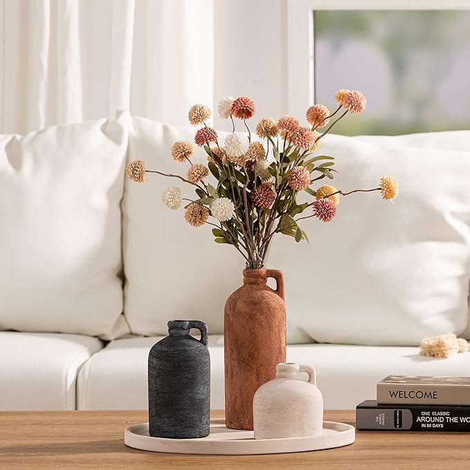 Ceramic Vase Home Table Decor - Flower Vase Set of 3 Living Room Kitchen Decorations Farmhouse Modern Rustic Vases Decorative Centerpiece for Shelf Bedroom Office Bathroom Dining Coffee Desk