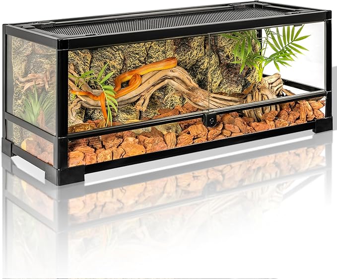 Tempered Glass Reptile Tank, 30x12x12 Inch Front Opening Terrarium with Top Screen Ventilation & Water-Holding Bottom, 20 Gallon Reptile Enclosure for Snake, Leopard Gecko, Bearded Dragon