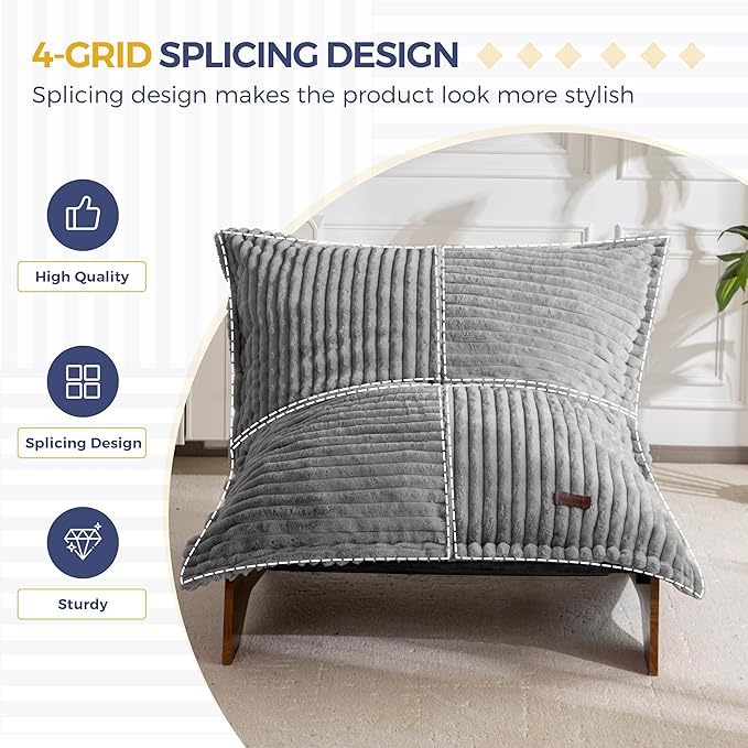 MAXYOYO Adjustable Living Room Chair, 3-Position Bean Bag Chair with Removable Cover, Upholstered Accent Chair with Frame, Soft Reclining Lounge for Bedroom, Apartment, Office, Grey