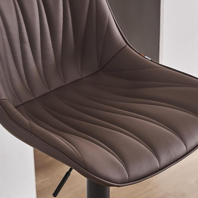 YOUNIKE Bar Stools Set of 2, Faux Leather Padded Bar Stool Counter Height Swivel Bar Chairs, Adjustable Barstools with Back for Kitchen Island, Modern Tall Bar Stools with 300LBS Support, Brown