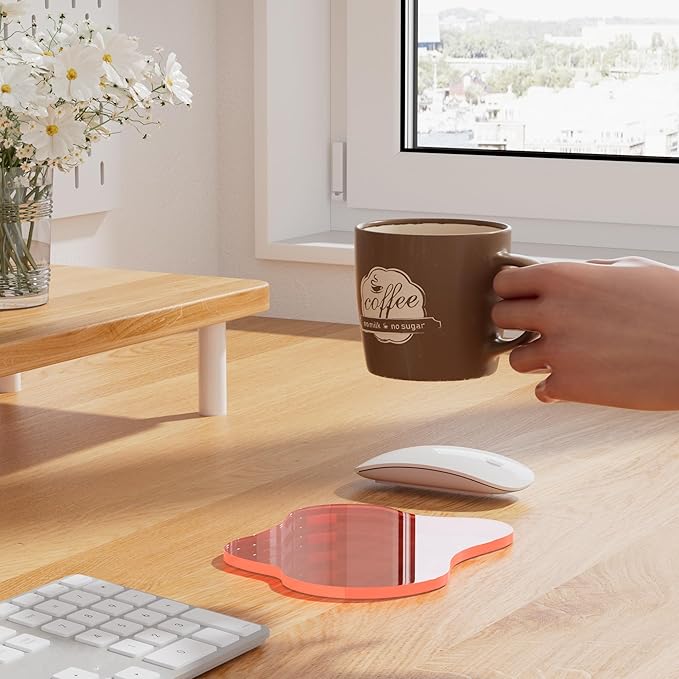 Acrylic Coaster Decorative Plates,Coral Pink Bar Drink Coaster, Clear Cloud Shape Coffee Cup Coaster, Perfect for Tabletop Protection and Accessories Display.(Coral Pink)