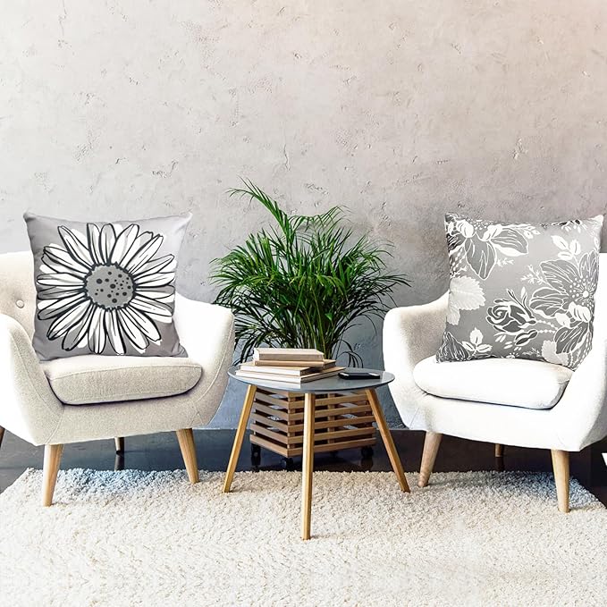 Decorative Throw Pillow Covers Set of 4 Grey Pillow Covers 22x22 inch Square Linen Throw Pillow Cases Modern Farmhouse Outdoor Couch Pillow Cover for Sofa Bedroom Living Room(Gray)