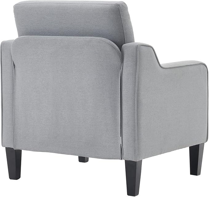 VINGLI Mid Century Modern Accent Chair,Light Grey Fabric Chairs for Living Room Upholstered Armchair with Scooped Arms for Bedroom,Apartment,Studio,Office,Waiting Room
