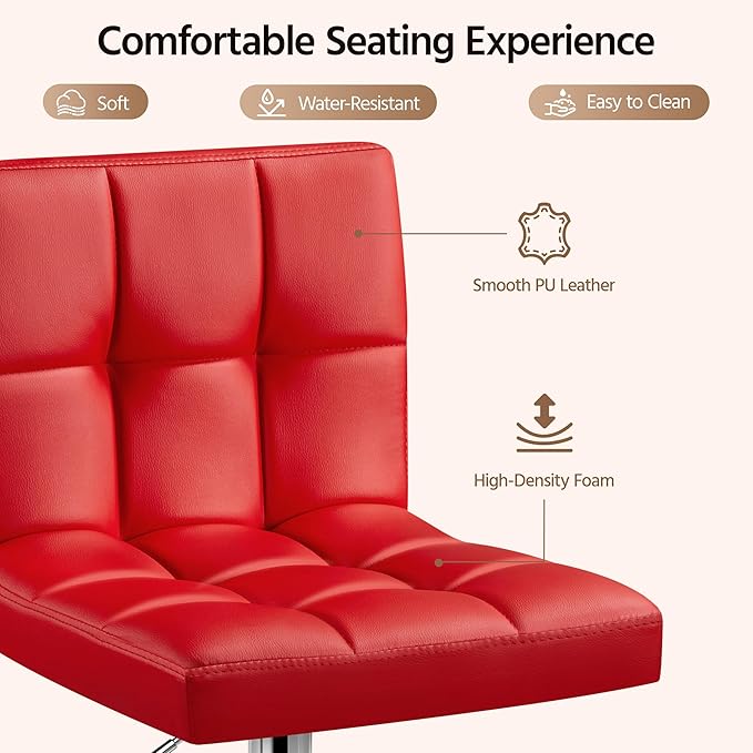 Yaheetech Bar Stools Set of 4, Adjustable PU Leather Swivel Barstools, Modern Counter Stools with Back and Footrest, Counter Height Barstools for Bar, Kitchen, Dining Room, Red