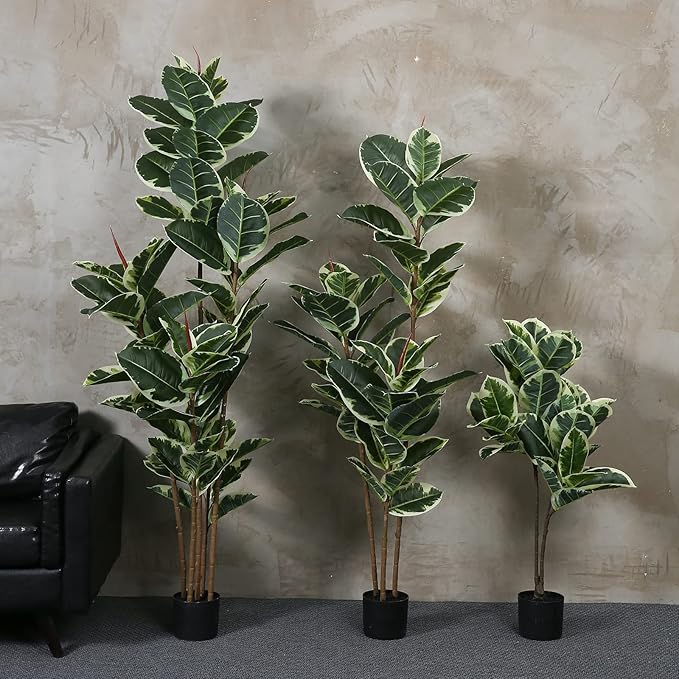 Artificial Rubber Tree Plant 5ft Tall Faux Ficus Tree Potted Fake Tropical Plants Decorative House Plants Large Floor Artificial Trees for Home Office Store Room Decor