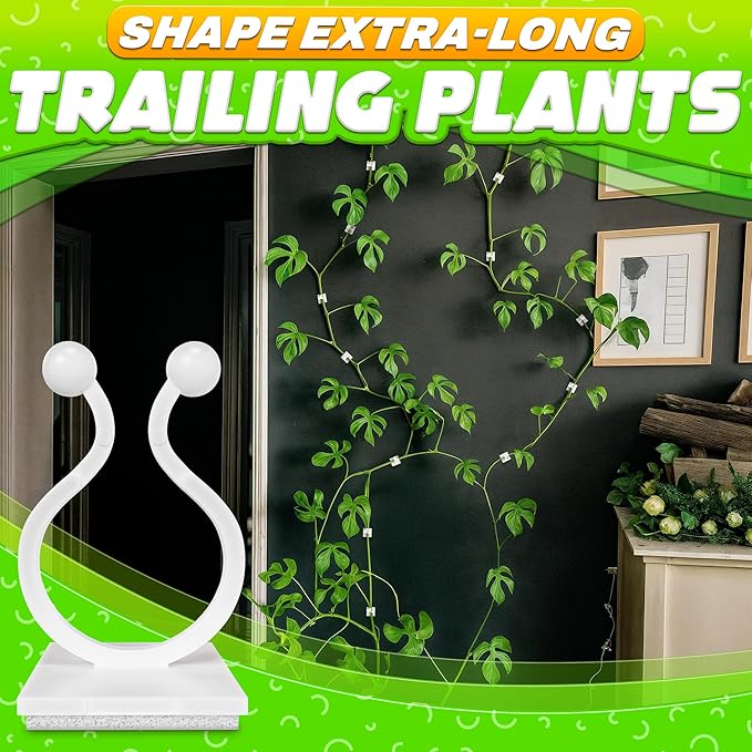 100Pcs Clear Plant Clips for Climbing Plants Indoor - White & Flexible Climbing Plant Wall Clips for Vines Organize - Universal Size Vine Clip Set with Sticky Mount, Easy Installation & Strong Grip