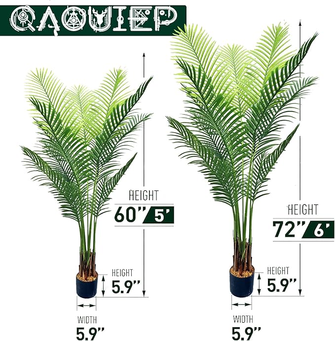 6ft Tall Artificial Areca Palm Trees – Set of 2 | 19-Trunk Real Touch Fake Palm with Natural Moss & Pot | Lifelike Faux Plants for Home, Office, or Patio Indoor/Outdoor Decor