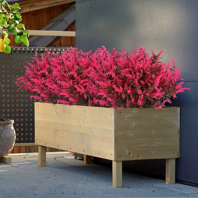 Spring Decoration, Artificial Greenery,Artificial Lavender Flowers Outdoors Fake Shrubs Greenery Plants Indoor UV Resistant Plastic Faux Bouquets for Outdoor Home Garden Porch Decoration(Pink)