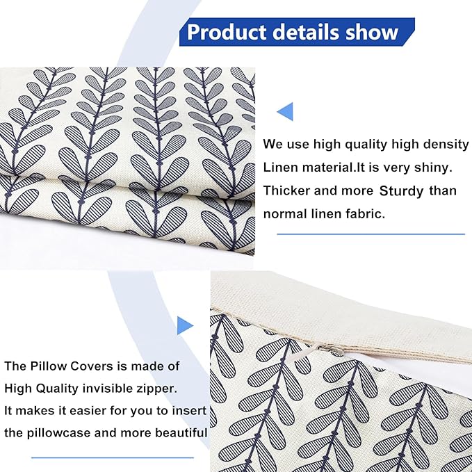 Decorative Throw Pillow Covers Set of 2 Blue Pillow Covers 20x20 Inch Throw Pillow Cover Linen Pillowcase Modern Boho Farmhouse Outdoor Pillow Covers for Couch Sofa Bed Living Room